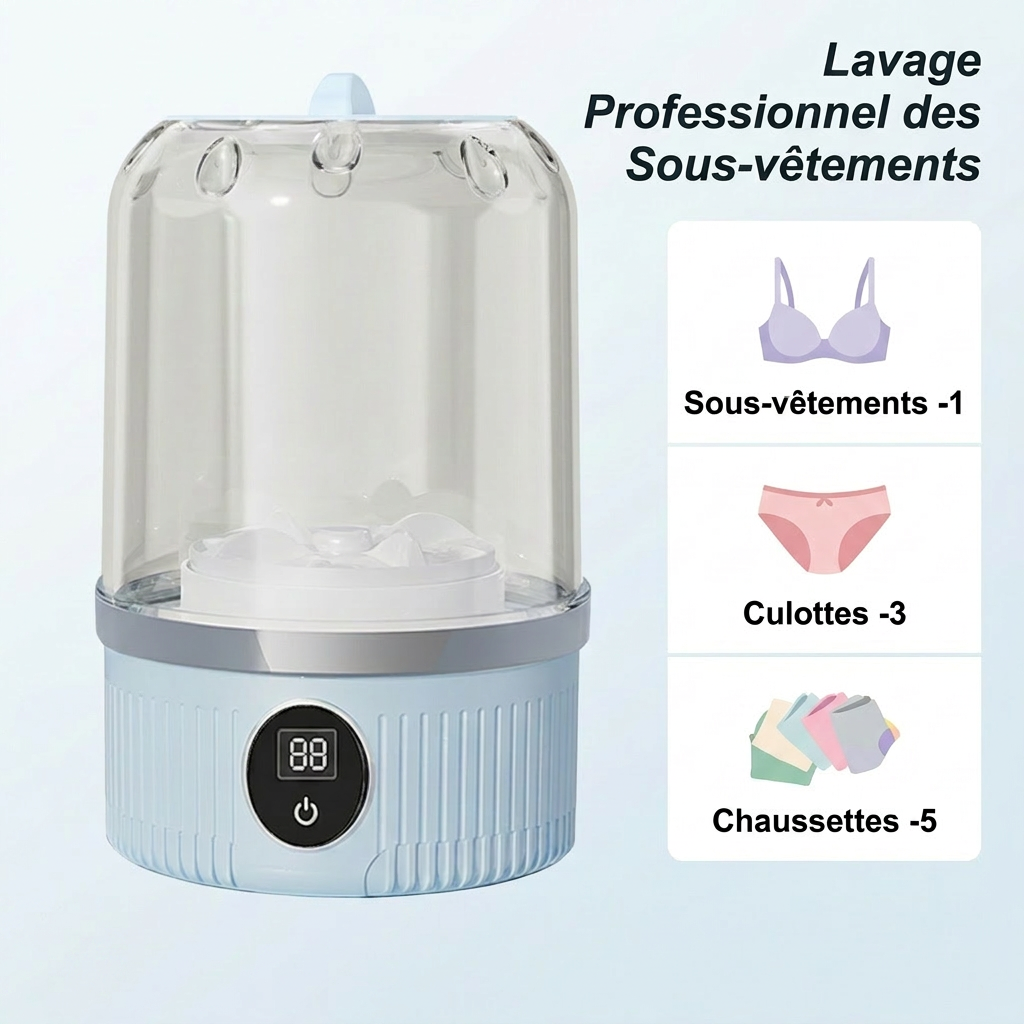 Mini Lave-Linge Portable Sans Fil pour Sous-Vêtements et Soutien-Gorge